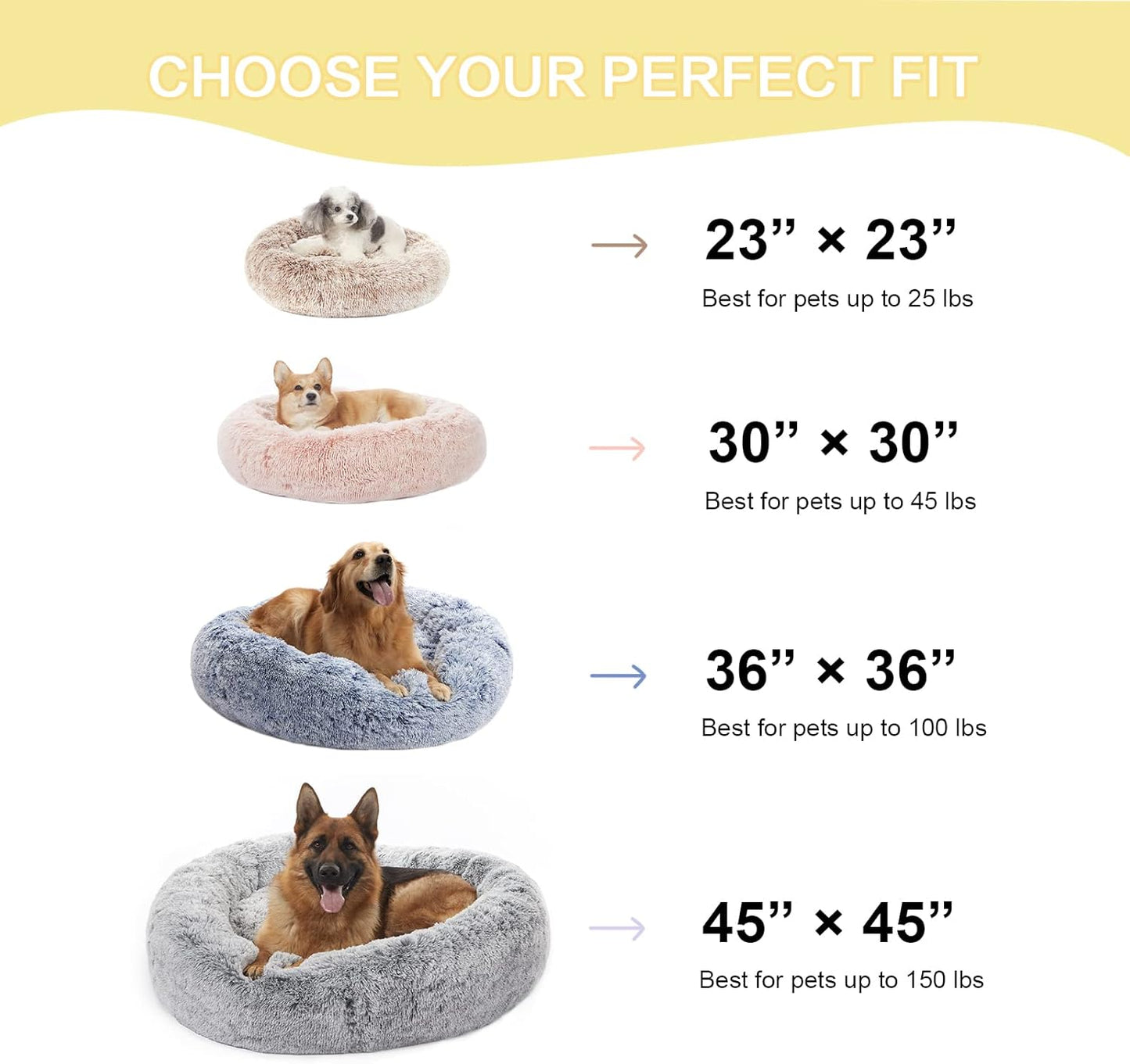 Bedfolks Calming Donut Dog Bed, 36 Inches Round Fluffy for Large Dogs, Anti-Anxiety Plush, Machine Washable (Brown, Large)