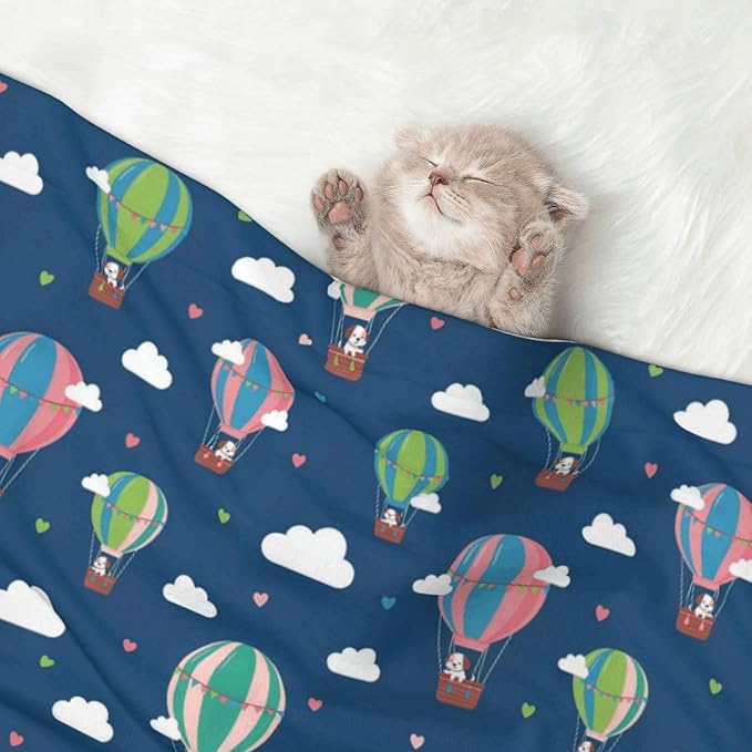Double Sided Plush Pet Blanket with Cozy Dot Texture and Smooth Reverse, Dachshund Hot Air Balloon Dogs, Reversible Throw for Dogs Cats on Couches Beds Crates