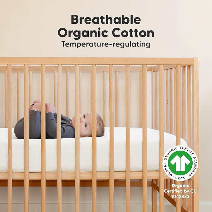 KeaBabies 2-Pack Organic Crib Sheets for Boys, Girls - 52x28 Fitted Crib Mattress Sheet Neutral, Breathable Jersey Cotton Cover for Baby Bed, Toddler Mattress, Soft & Cute Prints (Khaki)
