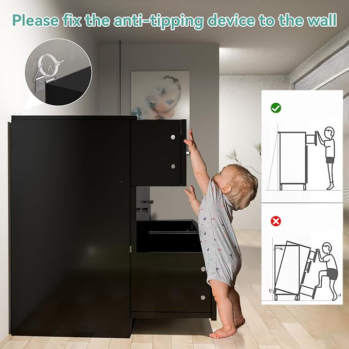 Dresser with Power Outlets Wooden 4 Drawer Dresser with USB and Type C Port Chest of Drawers for Bedroom Tall Black Organizer Storage for Living Room Hallway Closet
