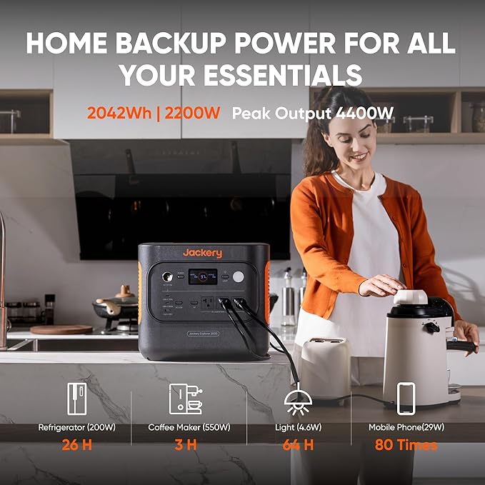 Jackery Solar Generator 2000 v2 with 2x200W Solar Panels, 2042Wh/2200W LiFePo4 Portable Power Station, 20ms UPS Home Backup, USB-C PD 100W Fast Charging for Power Outages, Emergencies, Camping & RVing