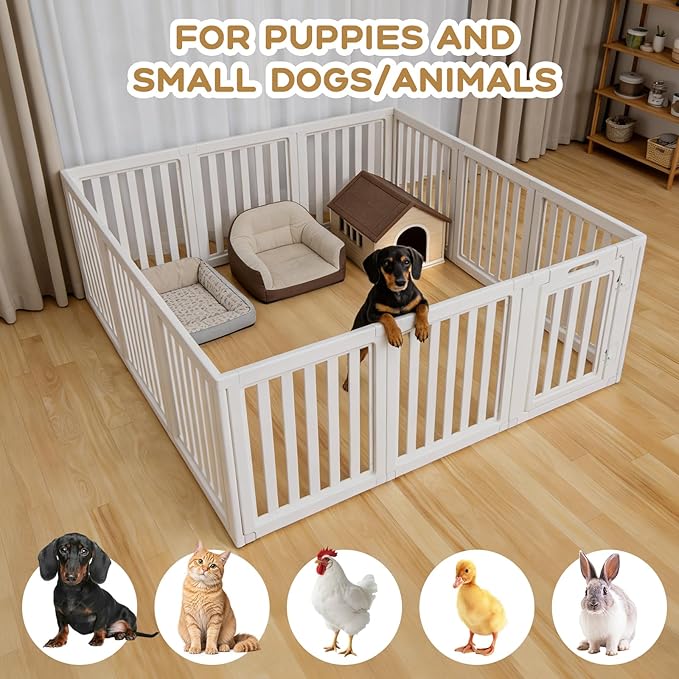 Clear Dog Play Pen,Pet Playpen with Door,Easy to Clean and Install Puppy pens for Both Indoor and Outdoor use (White, 23.6 inch Height, 12 Panels)