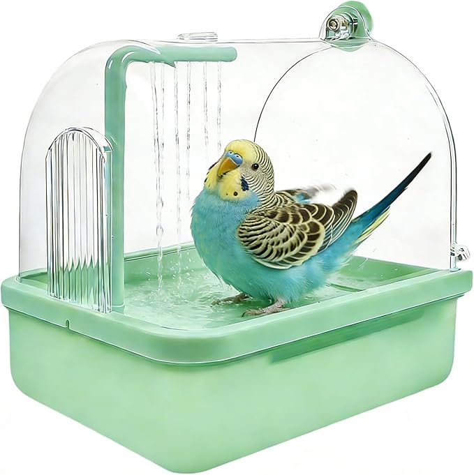Pacify Automatic Bird Bath for Cage, Hanging Bird Shower with Pump, Circulating Water Indoor Parakeet Bathtub Bird Cage Accessory for Parrot, Parakeet, Cockatiel, Budgie, Conure, Lovebird