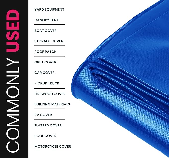 PROTARP Extreme Heavy Duty 22 Mil Tarp Cover, Waterproof, UV Resistant, Rip and Tear Proof, Poly Tarpaulin with Reinforced Edges for Roof, Camping, Patio, Pool, Boat. (Blue 10′ X 20′)