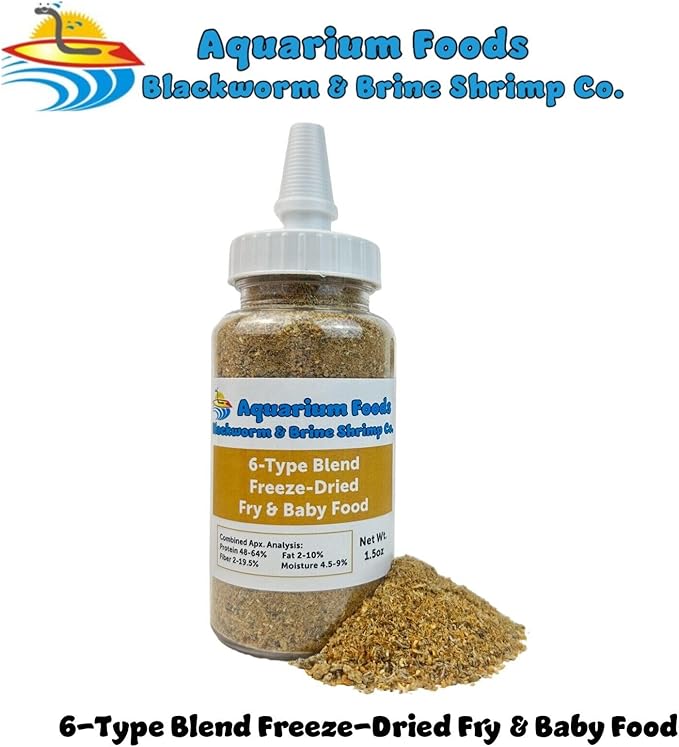 Aquatic Foods Inc. 6-Type Baby Blend- Bloodworm, Brine Shrimp, Plankton, Mysis, Tubifex, Krill, for Tropical Fish Fry, Babies, Guppies, Tetras, Bettas, Nano Fish…1.5oz Squeeze Bottle
