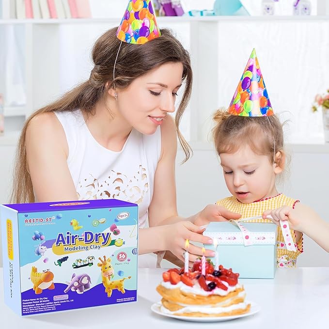 Air Dry Clay 56 Colors, Modeling Clay for Kids, DIY Model Magic Clay, Molding Clay Kit with Sculpting Tools, Non-Sticky Soft and Super Light, Arts and Crafts Gift for Boys Girls Kids.