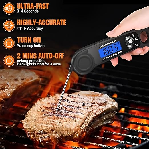 Meat Thermometer Digital, Instant Read Food Thermometer for Cooking Deep Fry BBQ Oven Grill Smoker Roast and Candy Thermometer, Camping & Kitchen Essentials, Gifts for Men Women