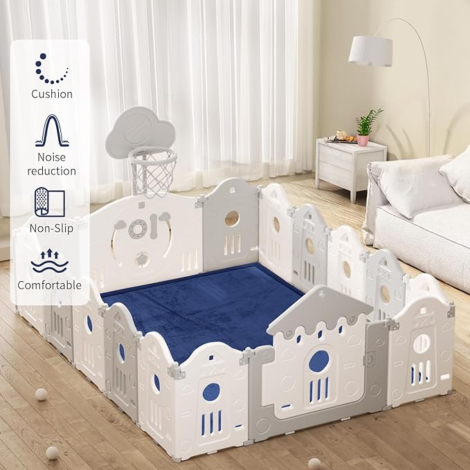 ACOMOPACK Baby Play Mat for Floor 1.3" Thick Memory Foam Play Mat 79"×157 Tummy Time Crawling with Non-Slip Bottom for Living Room,Nursery,Soft Velvet Playpen Mats for Kids,Infants（Royal Blue）
