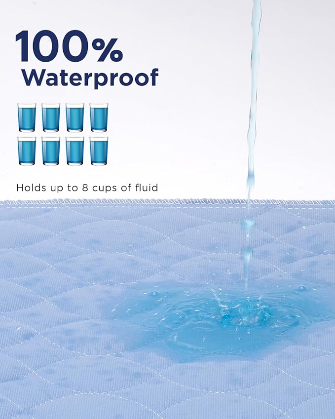 Washable Bed Pads 34" x 36" - 8 Pack, Blue, Waterproof Bed Pads for Incontinence, Bed Wetting Pads for Bed, Sofa, Floor, Resuable Underpads for Adults, Seniors, Pet