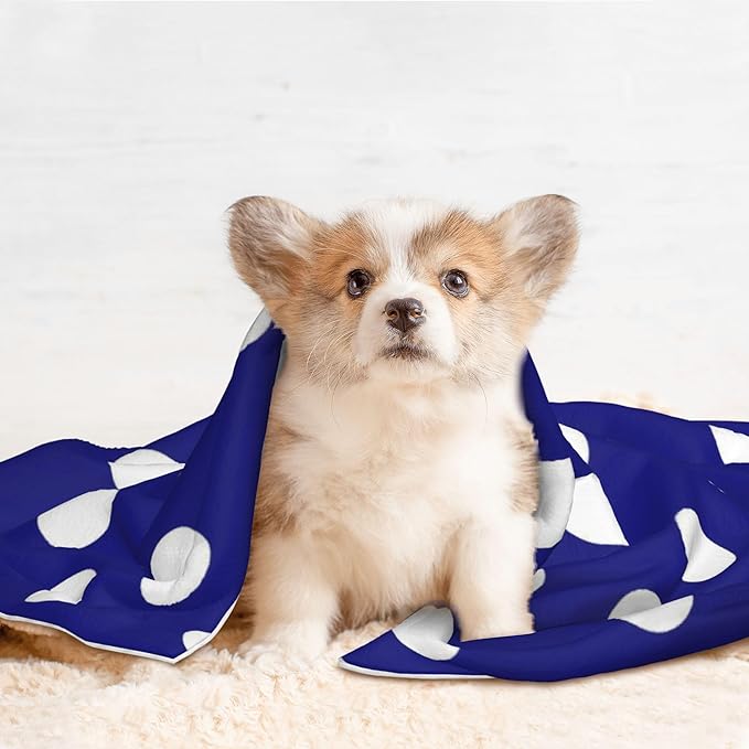 Waterproof Dog Blanket Soft Pet Blanket for Puppy Cat, Fleece Cat Throw Blankets for Furniture Bed Couch Sofa Reversible - Navy and White Polka Dot