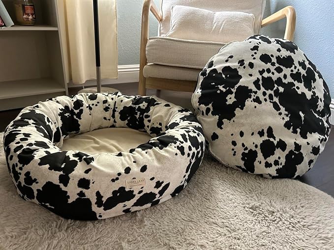 Organic Cotton Canvas Dog Bed: Removable Cover, Natural Fill - Made in USA (Cow Print Black White, XX Large 50" x 8" inches)