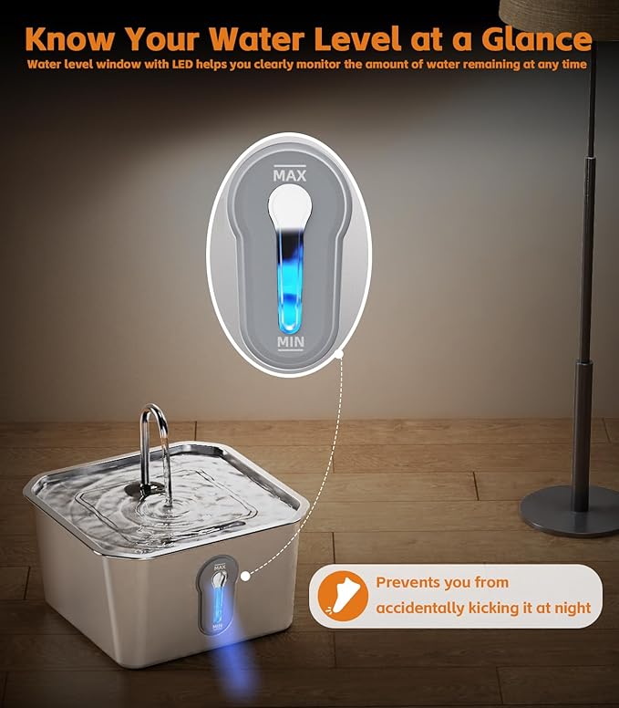 Cat Water Fountain Stainless Steel 135oz/4L Pet Water Fountain for Cats Indoor with 16 Filters Pets Dog Small Animal Automatic Dog Water Dispenser with 8 Filters 8 Sponges Quiet