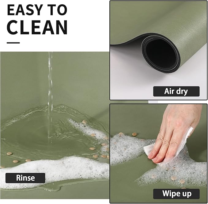 Dog Food Mat - Absorbent Cat Mat for Food and Water, No Stains Pet Feeding Bowl Mat, Easy to Clean Pet Placemats, Quick Dry Dog Water Dispenser Mat for Messy Drinkers | Green 18"x34"