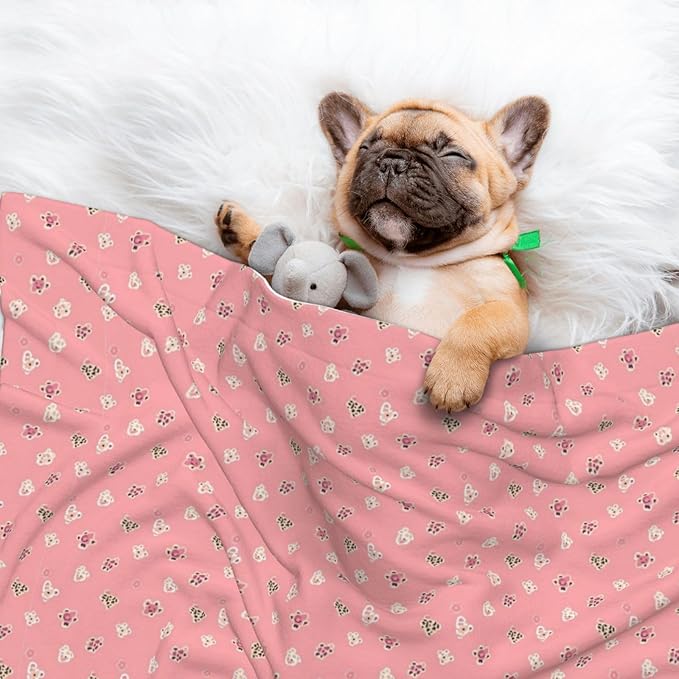 Two Sided Plush Pet Blanket for Crates Carriers Home Use, Pink Cheetah Leopard, Reversible Throw with Cozy Dot Fabric and Silky Reverse for Small Large Pets