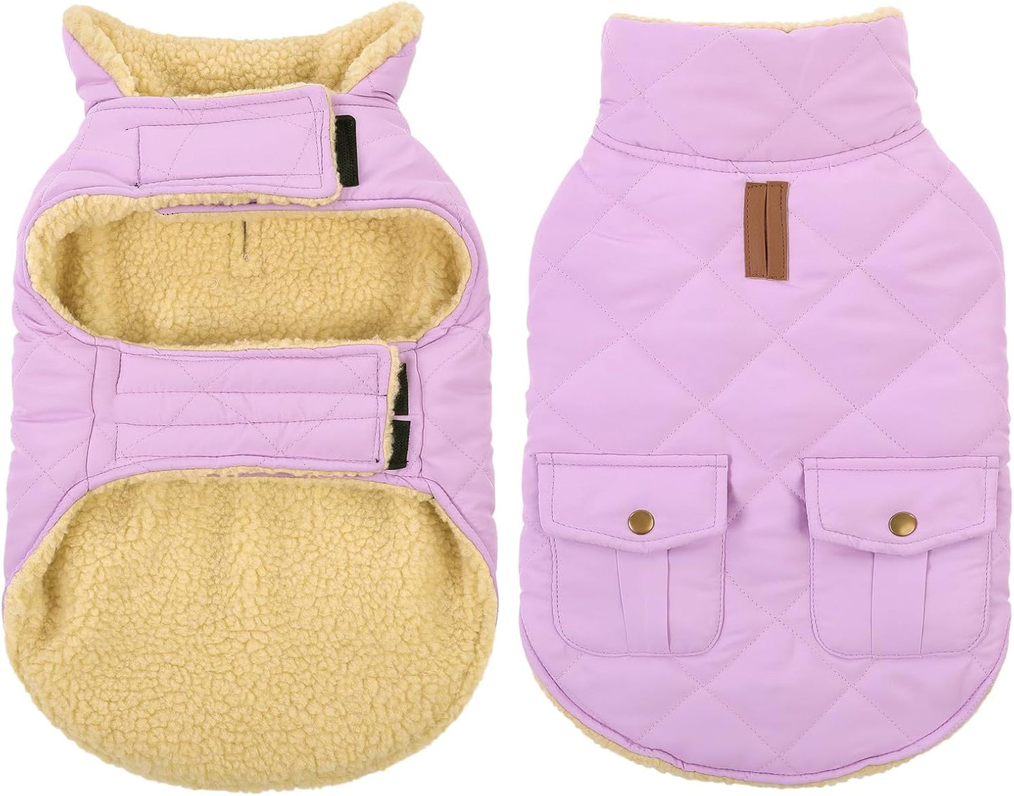 Queenmore Warm Dog Coat, Cold Weather Puffer Dog Coat Vest, Quilting Winter Pet Jacket Ultra Thick Plush Fleece Lining Pet Clothes for Dogs with Storage Pockets (Lilac,X-Large)