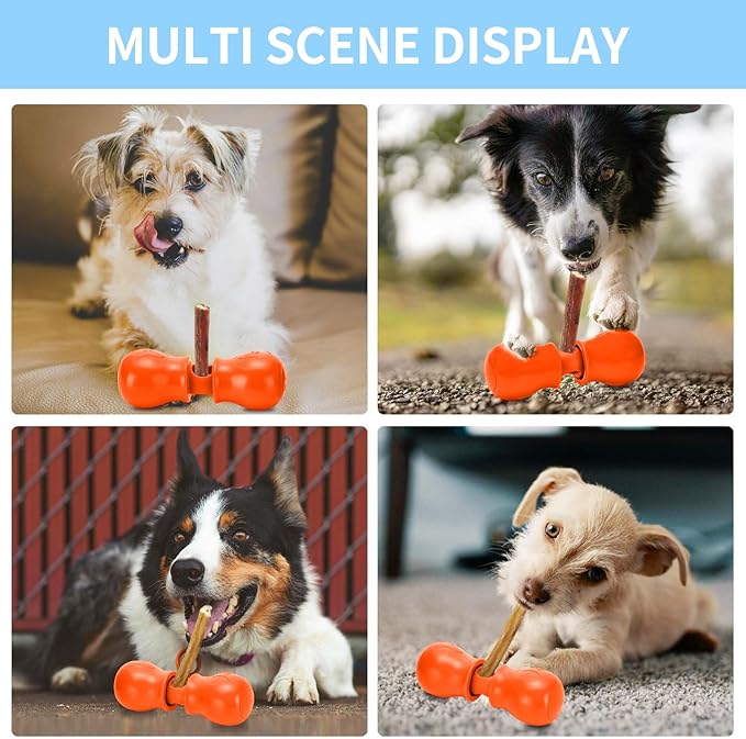 Bully Stick Holder - Improved Dog Treat Chew Holder,Fits Various Bully Sticks,Durable Safety Hold Device to Prevent Swallowed Ends and Choking, Large/Orange.
