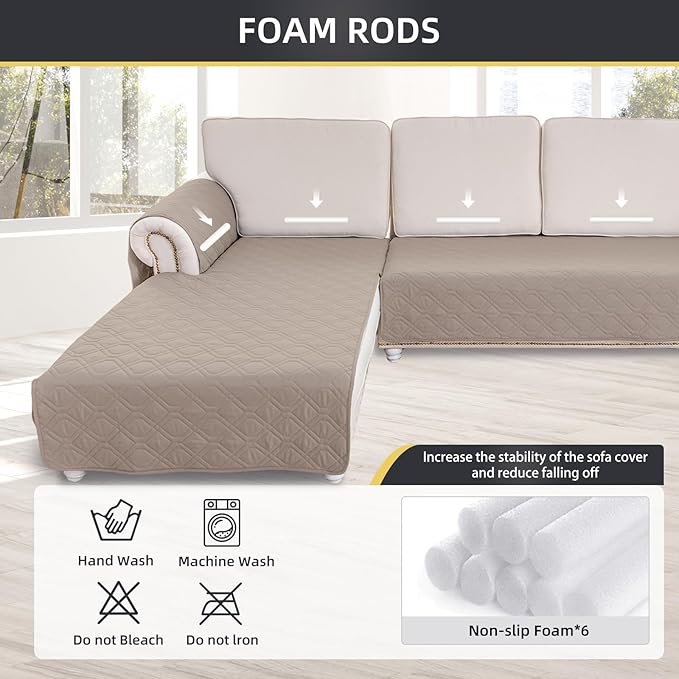 ele ELEOPTION 100% Waterproof 2 Piece Couch Cover Pet Blanket Sectional L Shape Sofa Cushion Cat Dog Bed Cover (Chaise Lounge + 3 Seat Covers) Khaki