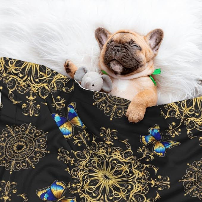 Dog and Cat Blanket in One, Colorful Mandala Art Flower Tie Dye, Double Sided Plush Throw with Raised Dot Pattern on One Side and Flat Velvet on Other for Variety