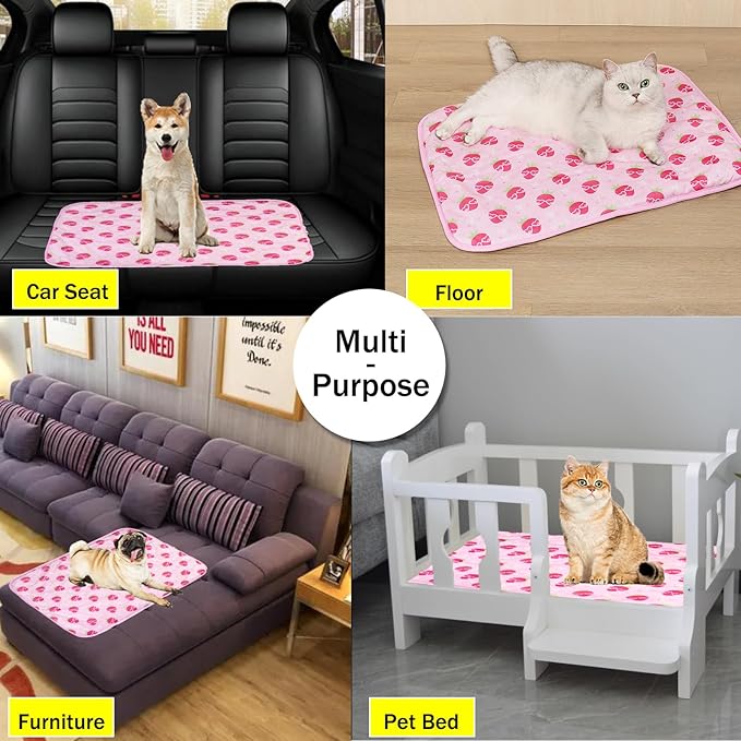 SEIS Dog Ice Pad Ice Silk Cats Kennel Mat Pet Cooling Pad Summer Cool Bamboo Mat Breathable Pad (Strawberry, S)