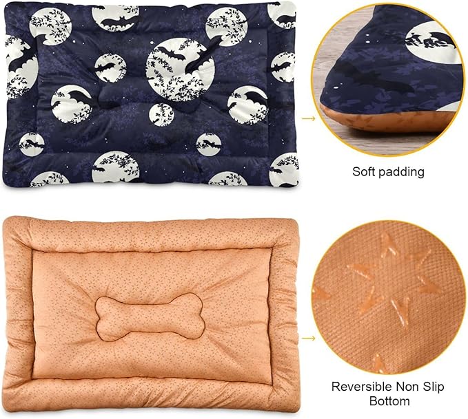 Halloween Bat Moon Pet Bed Cute Dog Bed Mat Absorbing Non Slip Pad Pet Sleeping Mat for Small, Medium, and Large Dogs Puppy Cat 24 in x 18 in
