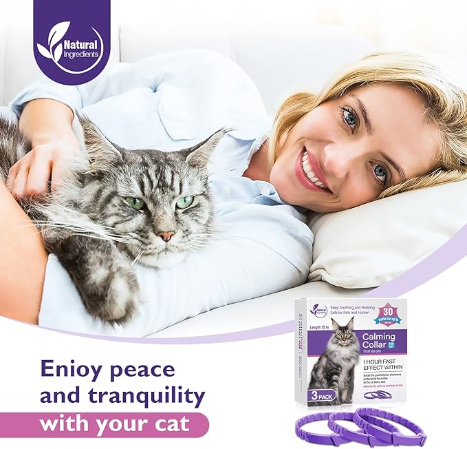 3 Pack Calming Collar Efficient Relieve Reduce Anxiety Stress Pheromones Calm Relaxing Comfortable Breakaway Collars Adjustable for Small, Medium Large Cat, Kittens