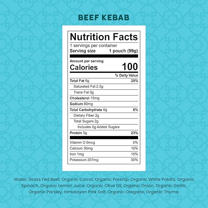 Serenity Kids 7+ Months World Explorers Baby Food Pouches Puree Made with Ethically Sourced Meats & Organic Veggies - 3.5 Ounce BPA-Free Pouch - Beef Kebab - 12 Count Meat Baby Food