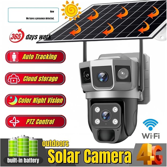 for Outdoor Camera Battery CCTV Monitor 4G SIM Card Network IP Security Pet Camera Motion Detection 3 Screen PTZ Camera(4G CCTV No Card)