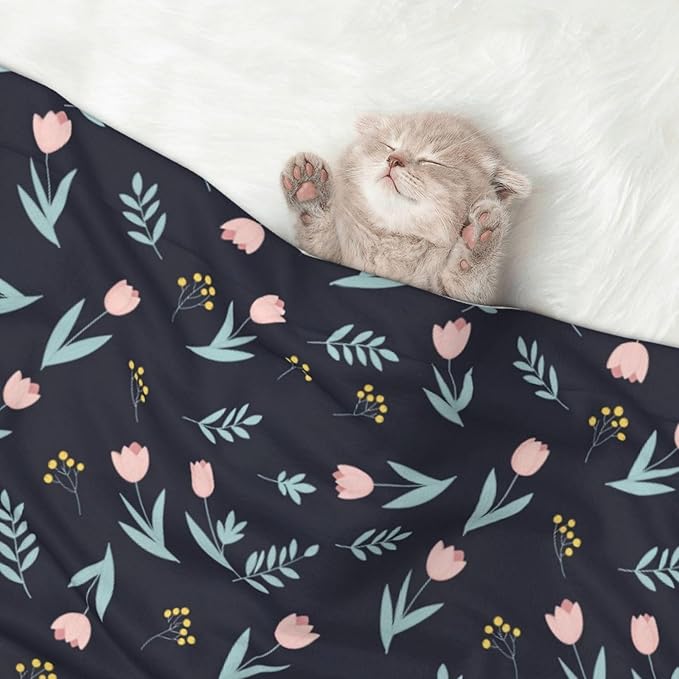 Pet Blanket for Couches and Beds, Shabby Chic Floral Tulips Flower Pink, Reversible Double Sided Plush Design with Soft Bumpy Texture and Smooth Surface, Furniture Protector