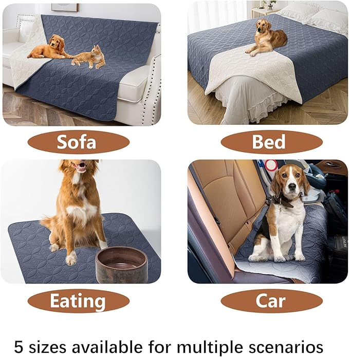 Waterproof Dog Blanket, Small Pet Couch Covers for Sofa, Chair Bed Furniture Protector from Dogs Washable and Reversible-(30"x30",Blue+Cream and 52"x82", Blue+Cream)