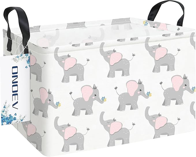Rectangular Folding Laundry Basket,waterproof Canvas Basket,gift basket,Suitable for children's room,Office,Clothes,Toys Storage(Elephant calf)