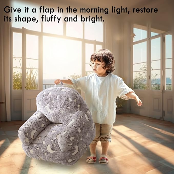 Toddler Chair, Glow in The Dark Kids Sofa Bean Bag Chair for Kids Children Couch Toddler Mini Sofa Armrest for Children, Lightweight Children Sofa(Moon Grey)