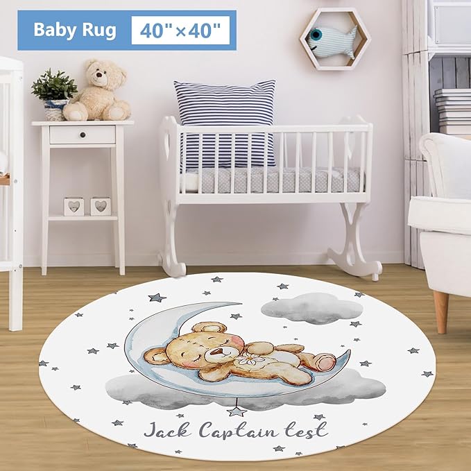 Personalized Crib Set, 5 Pcs Custom Baby Bedding with Name, Double Layer Nursery Bedding for Boy Girl, Soft Moon Bear Bedding Set, Gifts for Toddler, Infant, New Parents