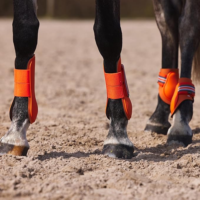 HORZE Adepto Open Front Tendon Boots | Durable Shell with Neoprene Lining - Coral Gold - Warmblood