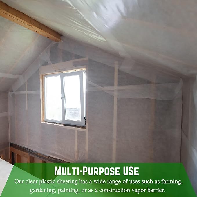 Farm Plastic Supply - Clear Plastic Sheeting - 6 mil - (6' x 100') - Thick Plastic Sheeting, Heavy Duty Polyethylene Film, Drop Cloth Vapor Barrier Covering for Crawl Space