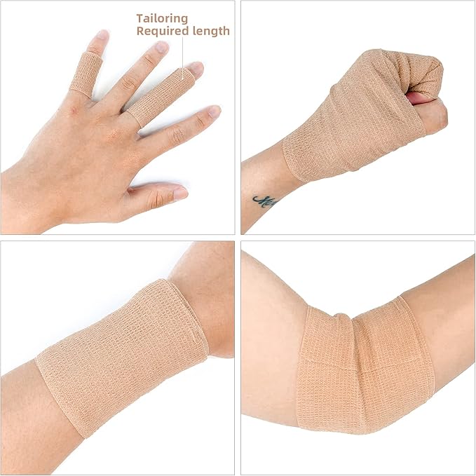 [8 Pack 4" x 5 Yards] Beige-Self Adhesive Cohesive Bandage Wrap, Self Adherant Non-Woven Wrap Rolls, Atheletic Tape for Wrist, Ankle, Hand, Leg, Premium-Grade Medical Stretch Wrap