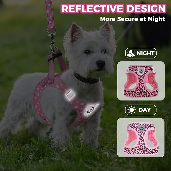 PAWCHIE Dog Harness and Leash Set,Step in No Pull Soft Pet Harness, Reflective Adjustable Puppy Vest for Small Medium Dogs Cats,No Choke Harness Vest with Poop Bag Holder for Walking,Running,Leopard M