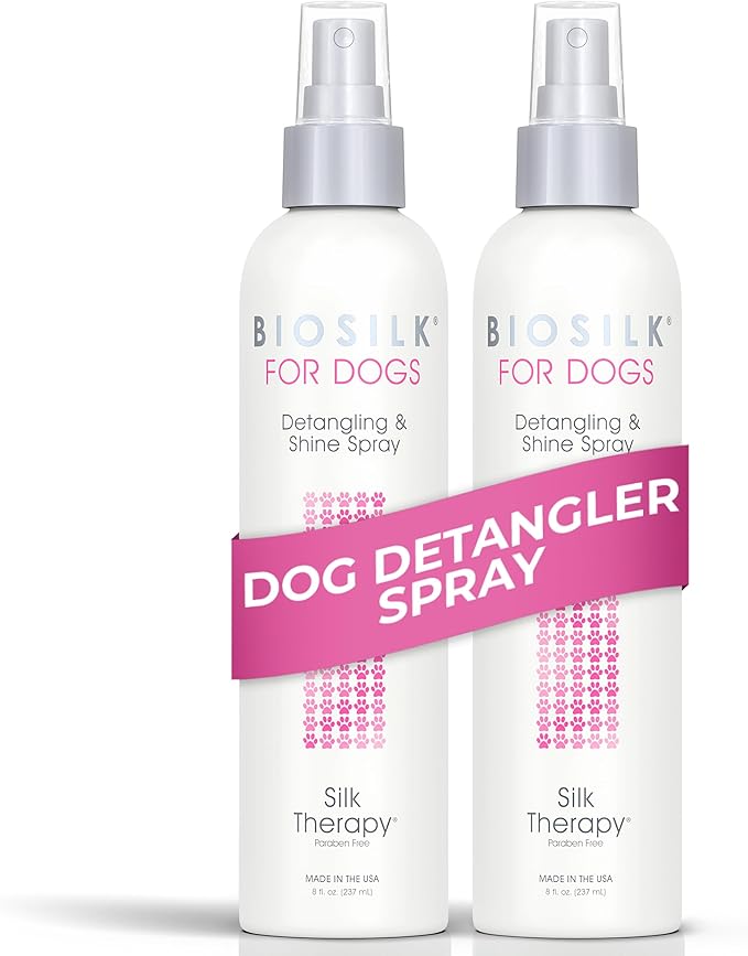 BioSilk for Dogs Detangling Spray with Shine Support, Lightweight Leave in Grooming Mist That Helps Smooth Coats, Detangle, and Add Shine Without Buildup, 8 Fl Oz - 2 Pack