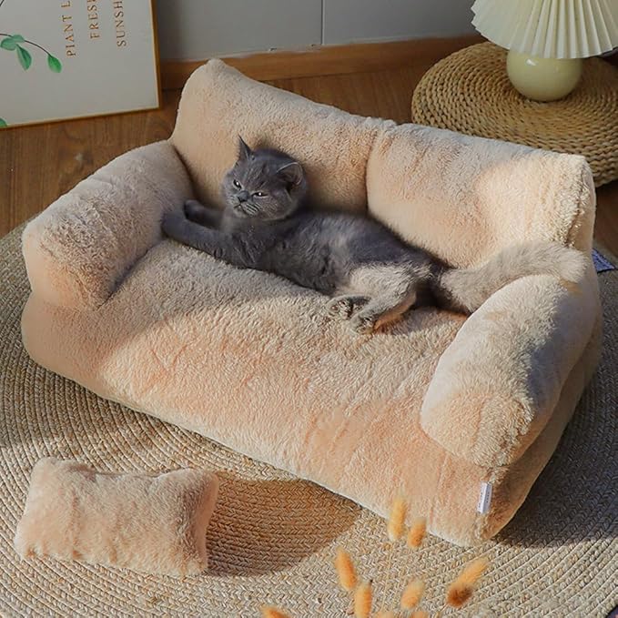 Soft Fluffy Self-Warming Cat Bed | Washable Pet Sofa for Indoor Cats & Small Dogs | Cute Princess-Inspired Kitten Couch & Puppy Bed(Pink,21.65''*14.96''*7.09'')