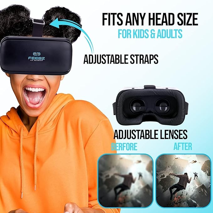 FEEBZ 3D VR Headset for Kids 2.0 - for iPhone & Android Phones | with 3D VR Videos & Apps Links | Virtual Reality Goggles Set for Beginners