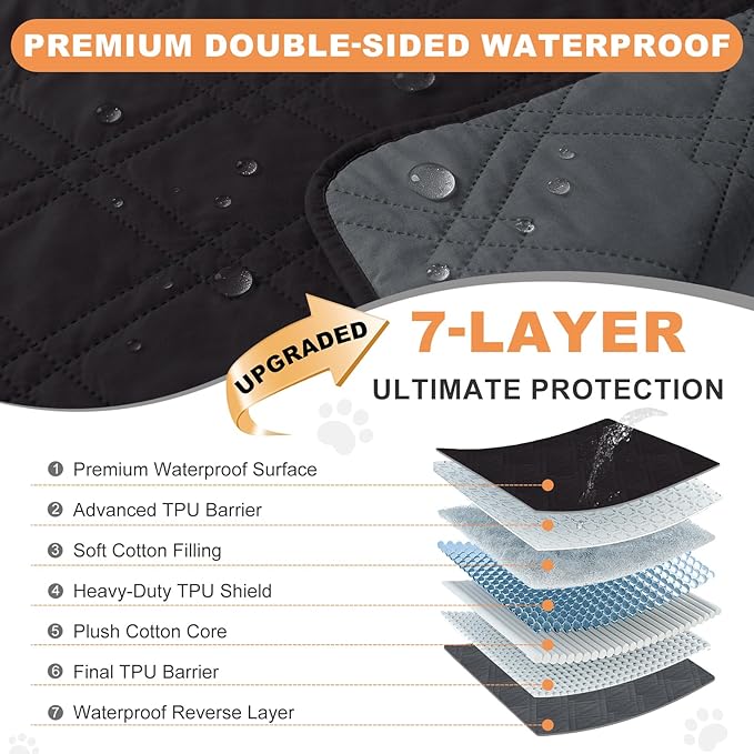 100% Waterproof Dog Couch Protector, Triple-Layer Waterproof Dog Bed Cover Pet Blanket Reversible 2-Tone Sofa Shield, Non-Slip Furniture Guard for Pets(82×90 Inch, Black+Blackish Gray)