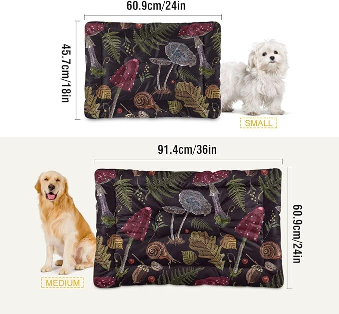 Pet Bed Mushrooms Gothic Dog Bed Mat Absorbing Non Slip Pad Pet Sleeping Mat for Small, Medium, and Large Dogs Puppy Cat 36 in x 24 in