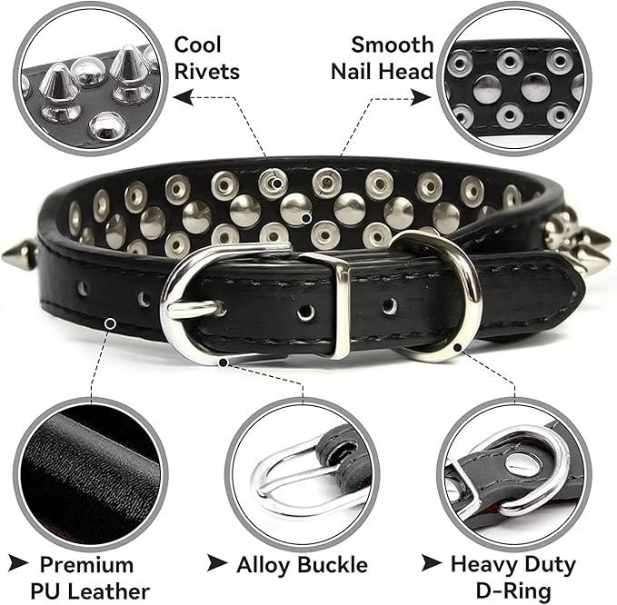 Spiked Dog Collar Soft Pu Leather Mushrooms Rivet Spike Studded Puppy Adjustable Pet Collars for Small Breeds (XS, Yellow)