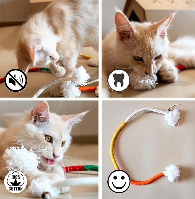 Bent Cat Rope Toy, Pet Chew Toys, Interactive Tease Toys for Cats and Kittens, Bite-Proof Playthings, Cotton Rope Kitten Toys Dental Care Stress Relief Pet Supplies (Extra Large 3 Pack)