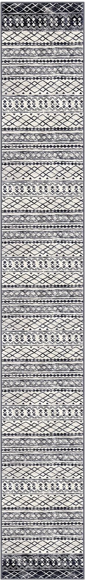 KUTA Moroccan Washable Runner Rug 2.6x18 Non-Slip Vintage Black Navy Blue Boho