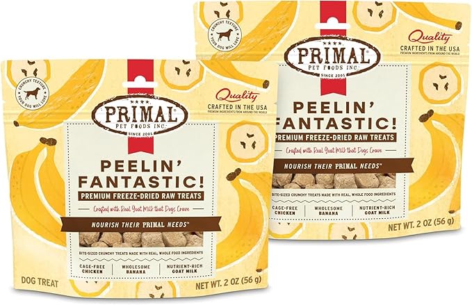 Primal Freeze Dried Dog Treats, Peelin' Fantastic; Chicken & Banana with Goat Milk, Grain Free Training Treats for Dogs, 2 oz (Pack of 2)