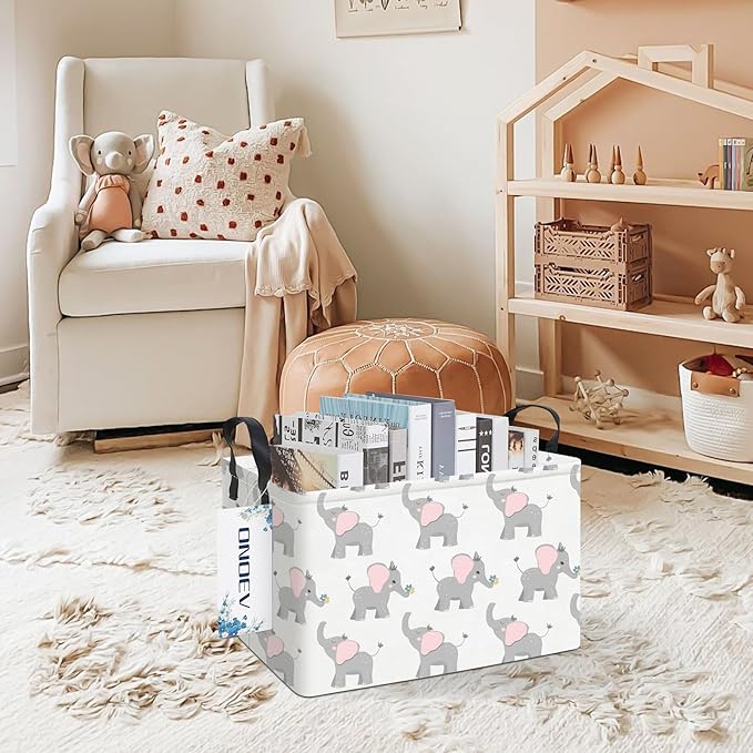 Rectangular Folding Laundry Basket,waterproof Canvas Basket,gift basket,Suitable for children's room,Office,Clothes,Toys Storage(Elephant calf)
