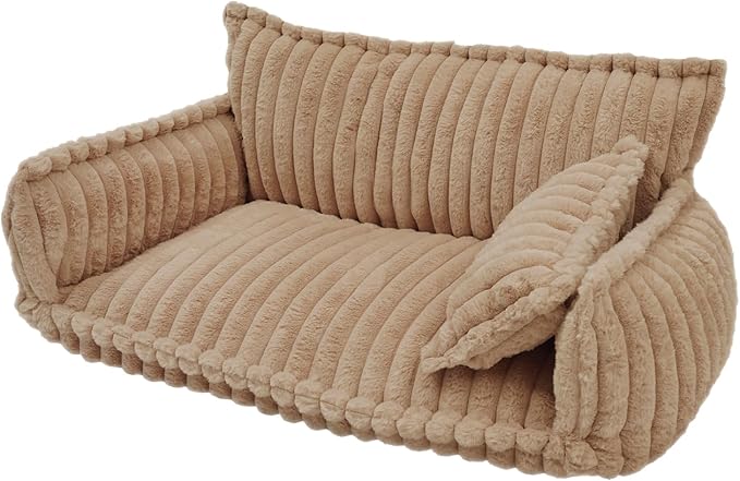 Pet Couch Calming Bed, Pet Couch with Removable Washable Cover, Plush Pets Sofa for Indoor Use, Supportive Orthopedic Dog Bed (Camel Color)
