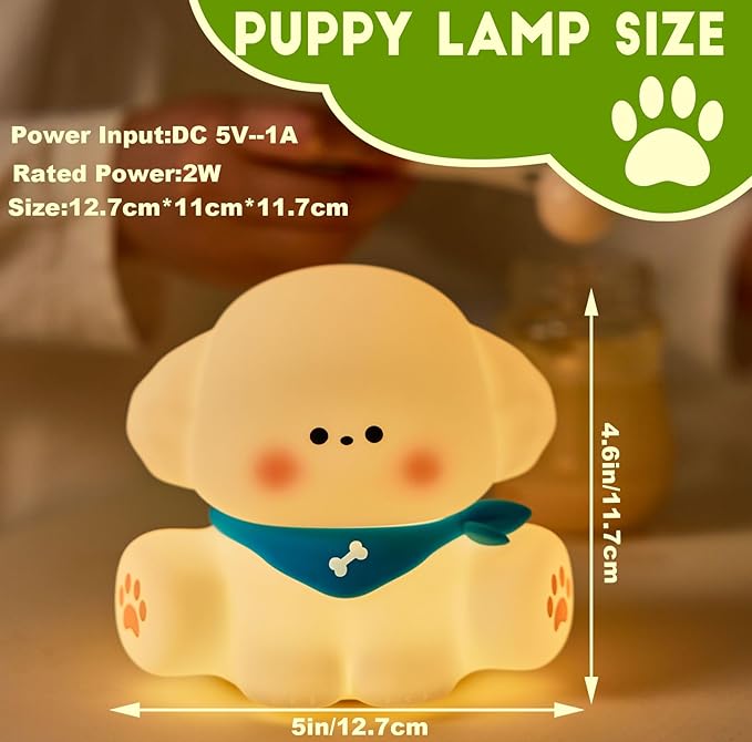 DREAMING MY DREAM Puppy Night Light for Kids Lamp,Soft Silicone Nursery Light for Baby Room and Toddler Toy,Portable Dimmable Rechargeable Animal Lights for Girls and Boys