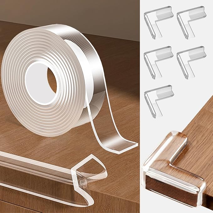 0.8 in x 16.4 FT,Edge Corner Protector Baby Proofing with 6 Corners,Soft Clear Furniture Table Corner Guard & Edge Safety Cabinet Door Bumper,Crib Bumpers,Window Sill Protector,Wall Protector
