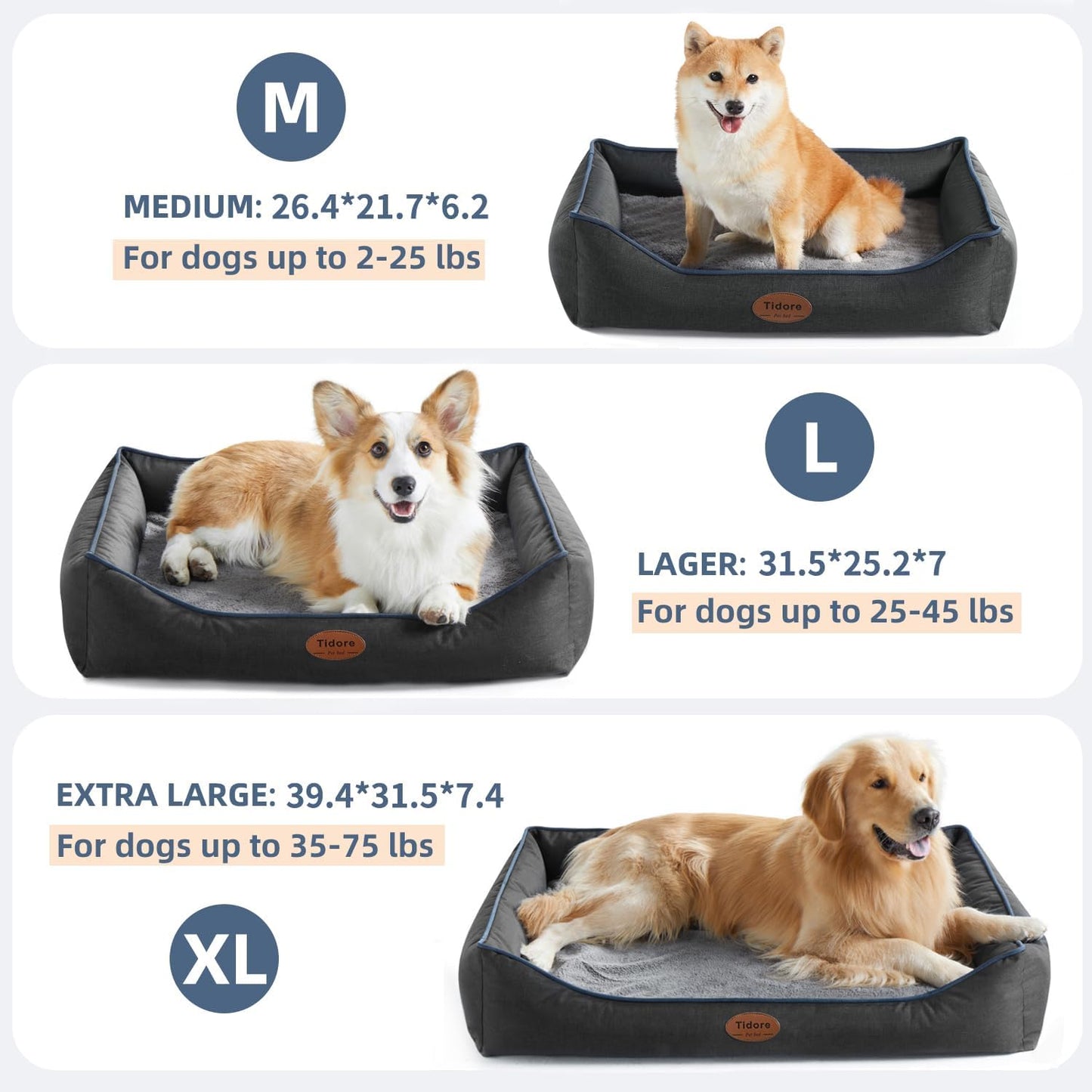 Orthopedic Dog Beds for Medium Dogs, Durable Egg Crate Foam Sofa Dog Bed wit Washable Removable Cover,Waterproof Lining,Pet Bed for Large Dogs (Dark Grey, 31.5" L x 25.2" W x 7" Th)